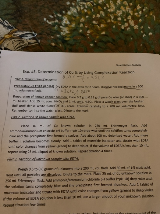 Quantitative Analysis Exp. #5. Determination of Cu % by Using Complexation Reaction 0.01 mol xoSLX Part 1. Preparation of rea