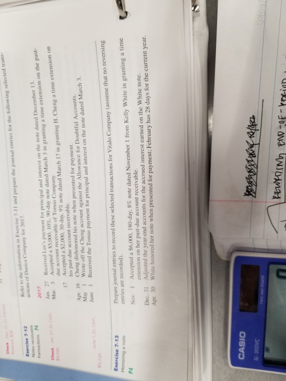 Check Det Revenue 838 Refer to the information in Exercise 7-11 and prepare the journal entries for the following selected tr