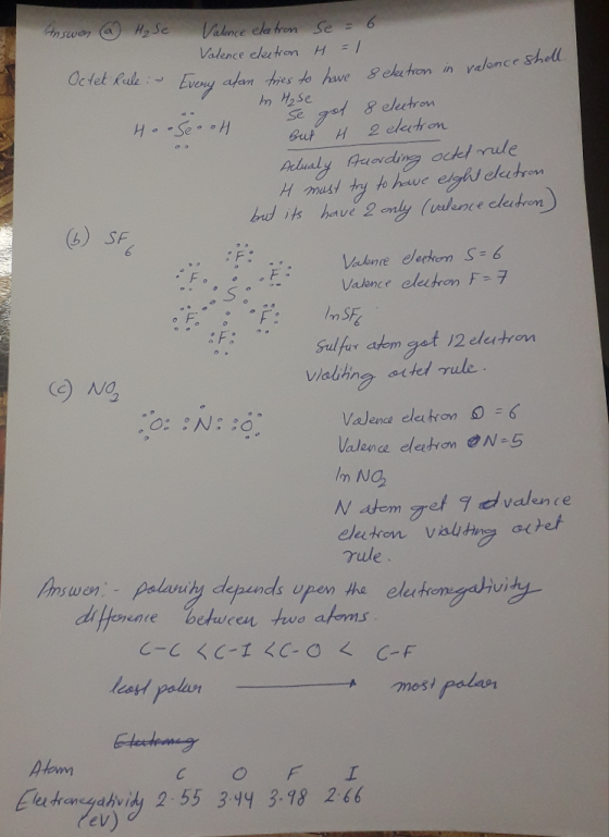H2 Se Vaknce ela hron Se= 6 Valence eleitron H nswe afan ties do hwe 8ekuton in yalonce Shell Excry Octet Rale: Se gad &eletr