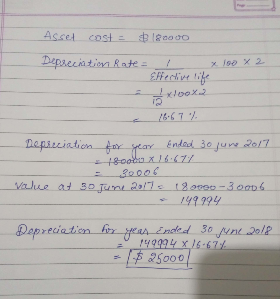 Asset cost- 180000 De pseiation RateE EFFective i 66 7 / Depieciat 30 20/7 even 149 994 reciation G 49994 X16 67