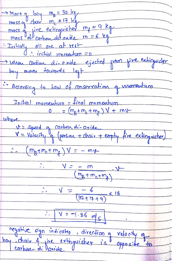 Mars of boy m₂ = 32 kq massa chair me z 17 la mass og fire extinguishey mp=9 kg mass of carbon dioxide m = 6 kg - Initially a