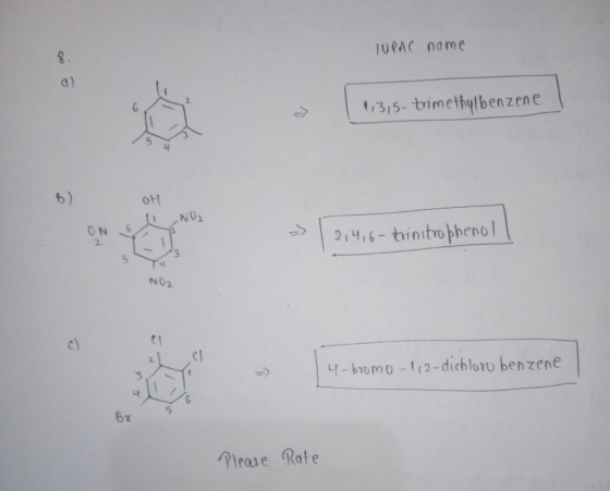 TUPAC name eos 113,5-trimethylbenzene i NO2 2,4,6-trinitrophenol N02 - 14-bromo - 19-dichloru benzene 4- bromo-1,2-dichloro b