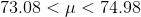 73.08<\mu < 74.98