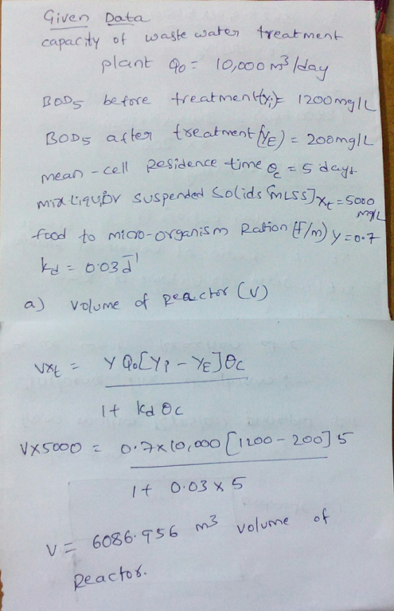 Given Data RODs before treatment cel pesidence -tinme es dtu a) volume of peachr C I 0 03 x o S Volume Reactos.