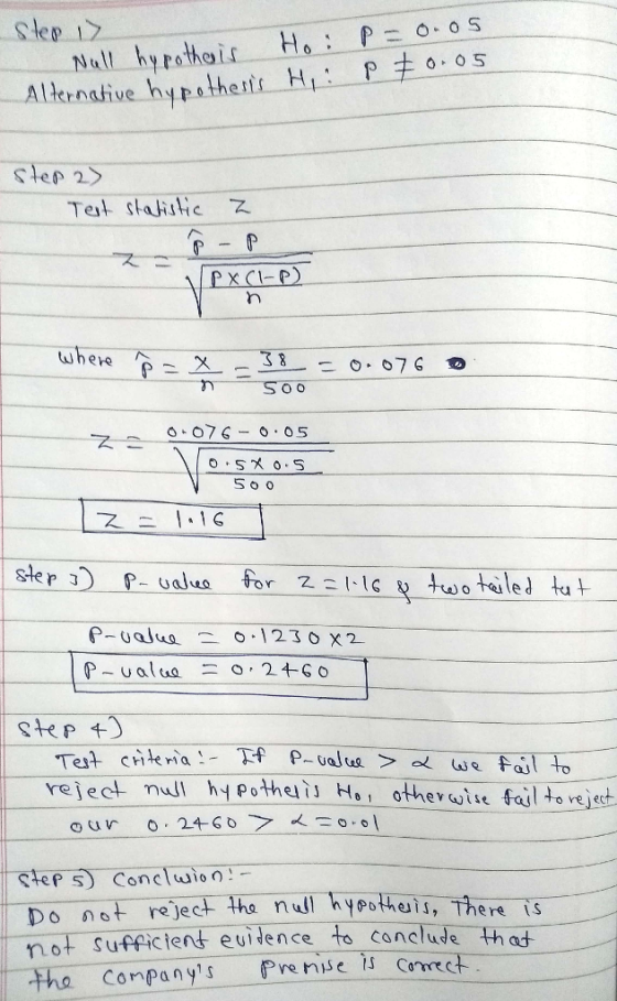 slep 17 . Alt hypothett. Hı: Pま0:0.5 ernah ve- lep Test stakstic Z 50。 スニ1-16 step ) Te chite reje teria P-ualus we Fal to ct null hypothe1汀H。·_othe wise fa.ltoveject Do ot reject not Supficlent euitence to canelude thadt en euidence 干ha frens e-is-correct companys