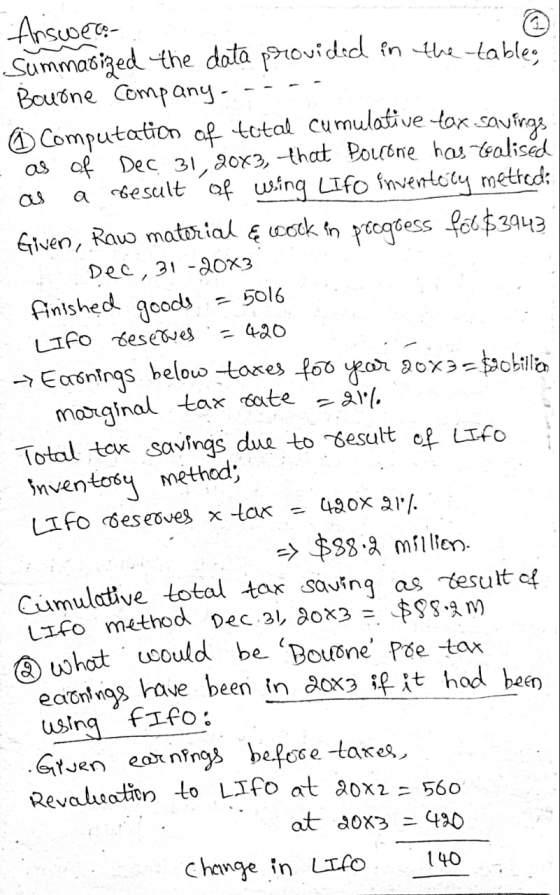 - 420 Answere Summadized the data provided in the tables Bourne Company - © Computation of total cumulative tox savings as of