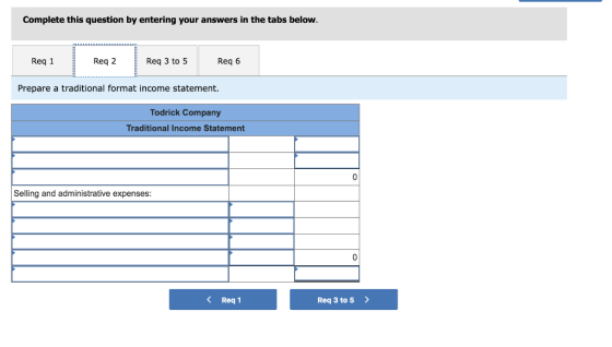 Complete this question by entering your answers in the tabs below. Req 1 Req 2 Req 3 to 5 Req 6 Prepare a traditional format