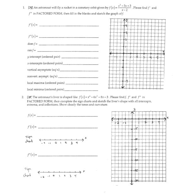 1. (25) An astronaut will fly a rocket in a cometary orbit given by f(x) = **-***Please find f and X-2 f in FACTORED FORM,