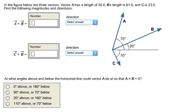 In the figure below are three vectors. Vector A ha