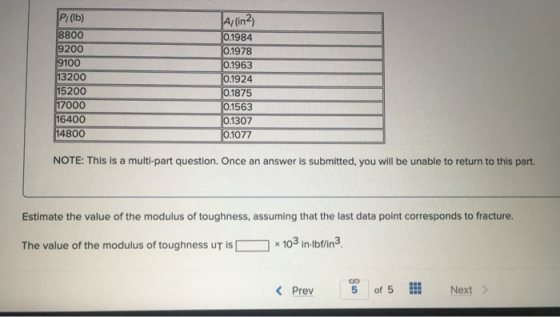 P;(lb) 8800 9200 9100 13200 15200 17000 16400 14800 A, lin2 0.1984 0.1978 0.1963 0.1924 0.1875 0.1563 0.1307 0.1077 NOTE: Thi