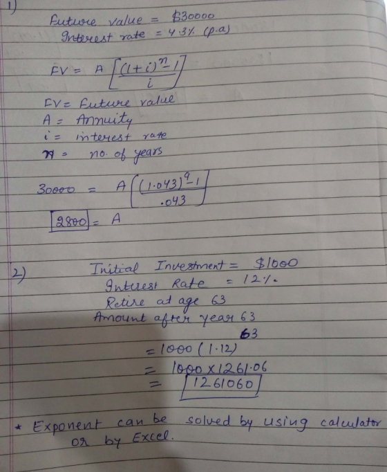 Eutine-value £30000 ว่า EV= A ЕУ t= mtast estrate 21 no of years 2 04.3 Ra Retire ad age 63 Amount 6 e loeo (I12) 2610( 1261060 can be Excel solved by using caluudatty on -여