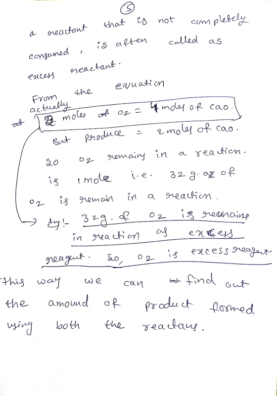 that a reactant is not completely is aften called as Consumed reactant. encess equation the moles of cao. at from actually e