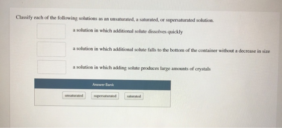 Classify each of the following solutions as an unsaturated, a saturated, or supersaturated solution. a solution in which addi