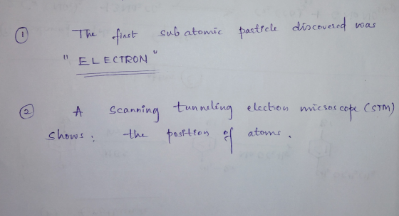O particle discovered was The first sub atomic ELECTRON © A shows Scanning tunneling eleckou micsos cope Csom) the positio