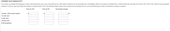 INTEREST RATE SENSITIVITY An investor purchased the following 5 bonds. Each bond had a par value of $1,000 and an 10% yield t