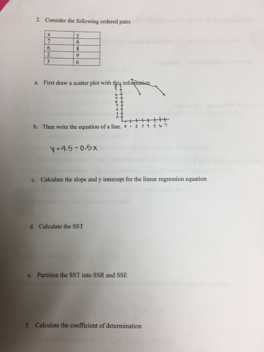 2. Consider the following ordered pairs a. First draw a scatter plot with this information LHHHH b. Then write the equation o