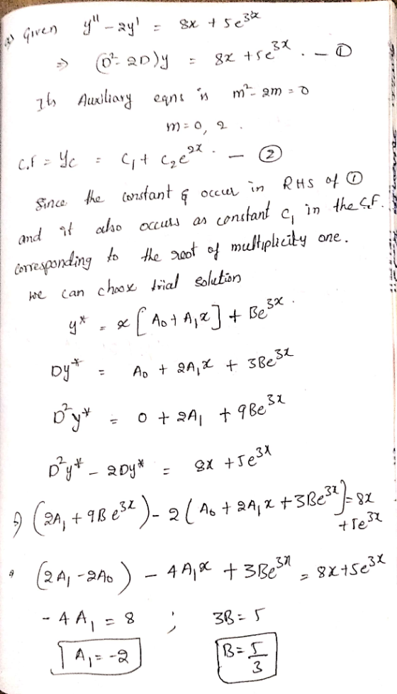 I given yu-ay = 8x + 563* » (0? 20 y = 8x +5€34.-0 I th Auxiliary eans in m² am = 0 2=0, 2. Icf = Yc = (t cell .- Since the