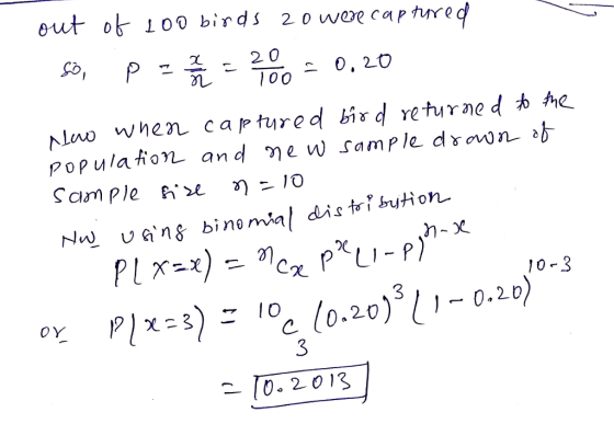 2 0 wo when cartured bird retur ned e population and Ύ en) sample dYonn binomial distbuion