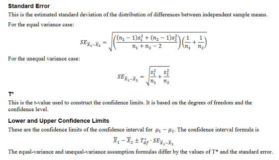 Standard Error This is the estimated standard deviation of the distribution of differences between independent sample means F
