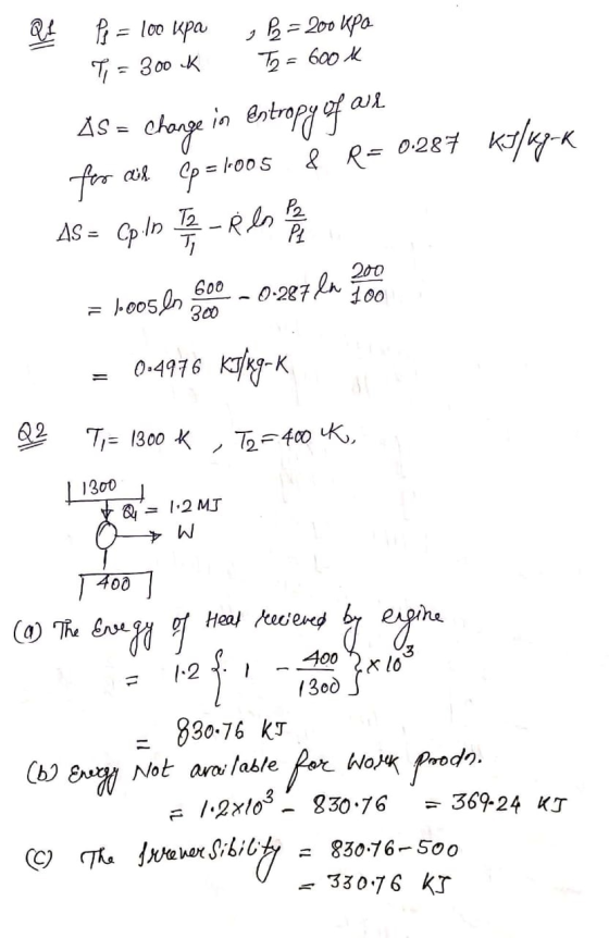 Qt Pa = 100 Upa Pa = 200 kPa Ti = 300 K T2 = 600k AS = change in Entropy of all & R = 0.287 kJ/kg-k for air (p=1005 AS = Cp i