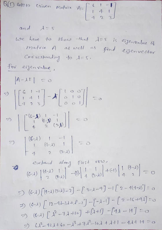 00 SP Matrix na 1 2 3. and we have show that das is eigenvalue of find eigenvector а си matris A Con responding to ds. for ei