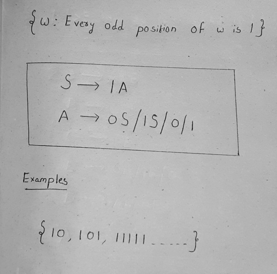 {w: Every odd position of wis 1} - IA A → 05/15/011 Examples {10,101, IIII....}