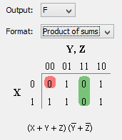 Output: F Format: Product of sums Y, Z 00 01 11 10 0 0 1 0 1 * 1 1 1 0 1 (X+Y+z) (+7)