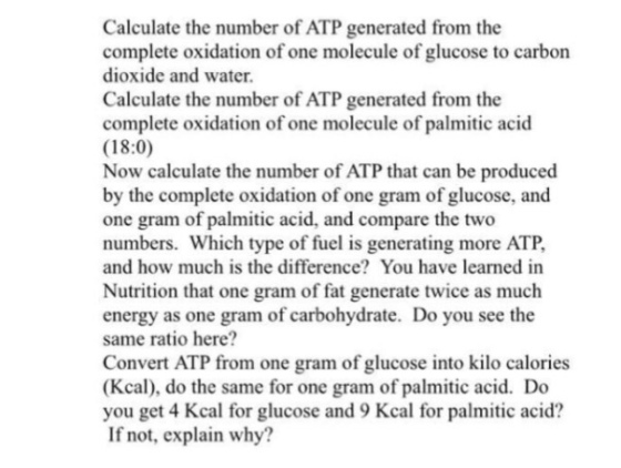 Calculate the number of ATP generated from the com