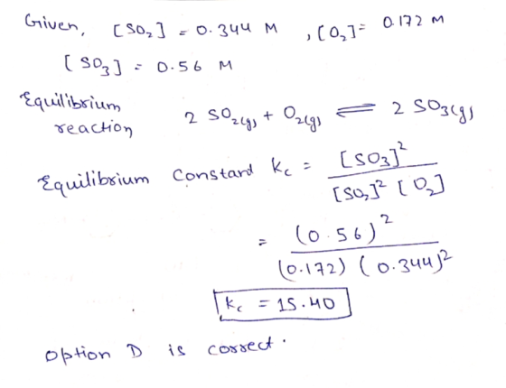 co= 0.172 m briven, [so,] = 0.344 M (so,] =0.56 m Equilibrium reaction Equilibrium 2 SO zegg + Ozego = 2503igs Constant ke =