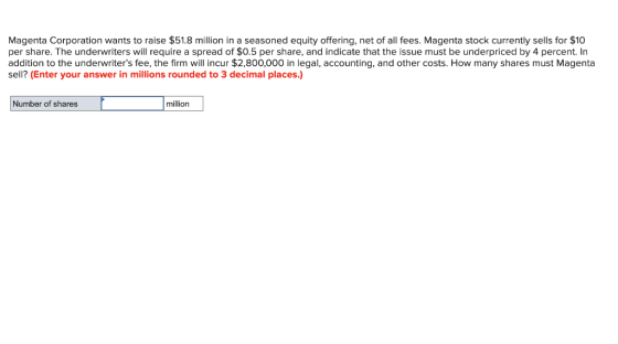Magenta Corporation wants to raise $51.8 million in a seasoned equity offering, net of all fees. Magenta stock currently sell