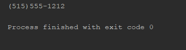 (515) 555-1212 Process finished with exit code 0