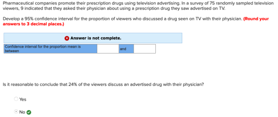 Pharmaceutical companies promote their prescription drugs using television advertising. In a survey of 75 randomly sampled te