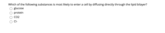 Which of the following substances is most likely to enter a cell by diffusing directly through the lipid bilayer? glucose pro