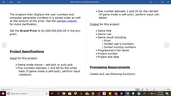 File Tools View CMSC 140 Common Projects Spring 2019(1) E - 5 x • One number between 1 and 26 for the red ball (if game mode