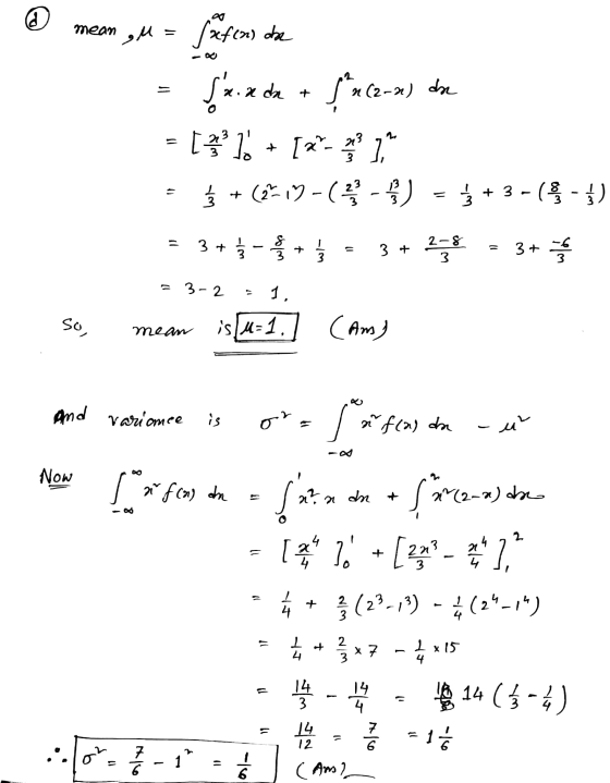 De dhe mean ,u = fäfen dhe Sanda + ļ n (2-2 [*] + [2] Ź (217-( - ) = * + 3-(3-3) 3 + {- + Ź 3+ 2-8 3 3+ -6 3 1 3-2 1, So, mea