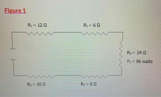 Figure 1 R1 = 12 12 R2 = 62 R3 = 24 82 P3 = 96 watts Rs = 102 R4 = 82