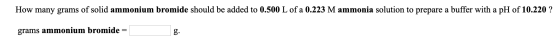 How many grams of solid ammonium bromide should be added to 0.500 L of a 0.223 M ammonia solution to prepare a buffer with a