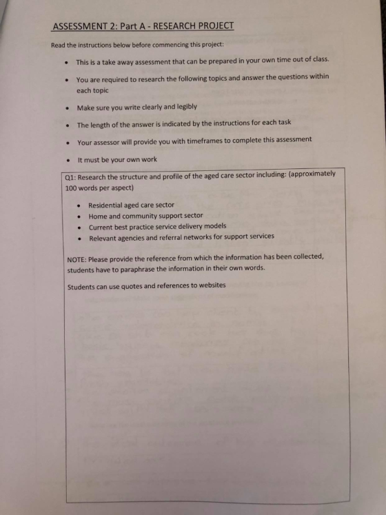 ASSESSMENT 2: Part A - RESEARCH PROJECT Read the instructions below before commencing this project: . This is a take away ass