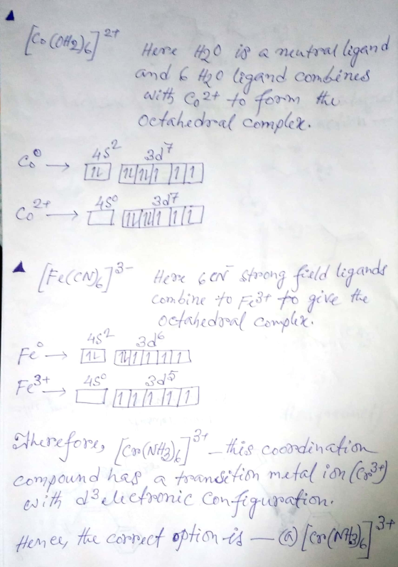 [Co (942)c] ** Here H20 is a neutral ligand and 6 H2O ligand combines with Co2t to form the Octahedral complex 3d9 452 Co Co