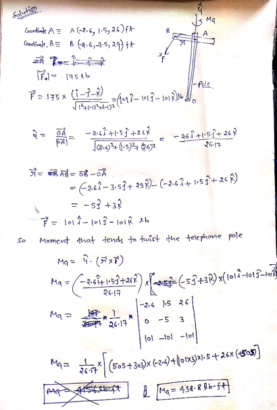 ssluian MG Conde-k, BE Bea,6,-3.5) 29) fr 芀. So Momevt that tends to tuist the telephovne pole 6-1ㅋ ol lolol Mg= 438.8, b-ff