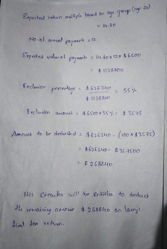 12) Expected return multiple based on age group (oge = 14.60 No. of annual - 12 payments Expected value of payments = 14.60 x
