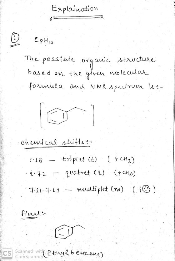 Explaination Colio organic anic structure The possible based on the given formula and NMR spectrum is :- violecular chemical