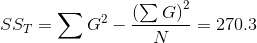 SS_{T}=\sum G^{2}-\frac{\left (\sum G \right )^{2}}{N}=270.3