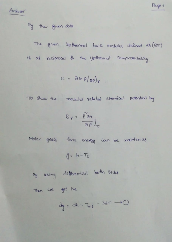 Pag Anshar The giuen bul modules defned a CoT) To ghow the modulus related chemical potential b Molar abs forte enevy can be woitten a By wing d;朵rental both 앍