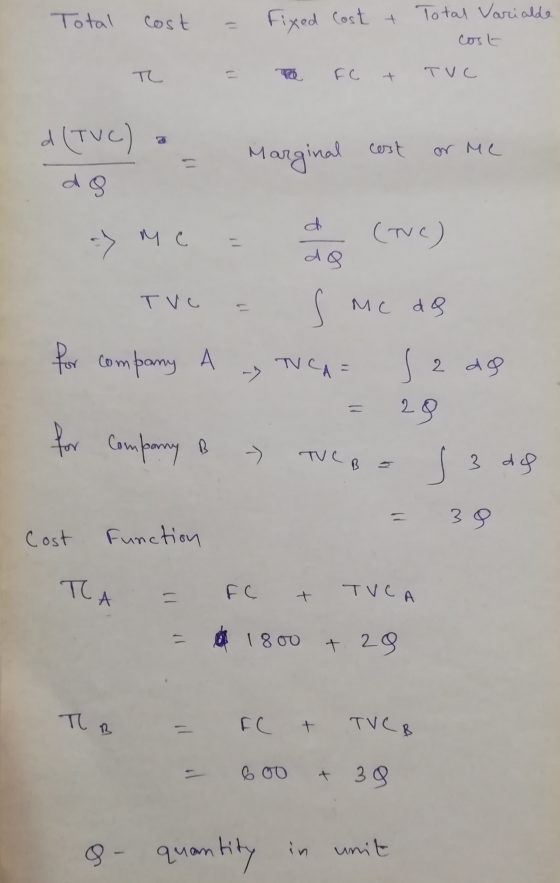 Total cost Fixed Cost - Total Varialde Cost ТС FC + TVC d (TVC) or Me Marginal cost d -> me (tre) Тус 11 MC de for company A