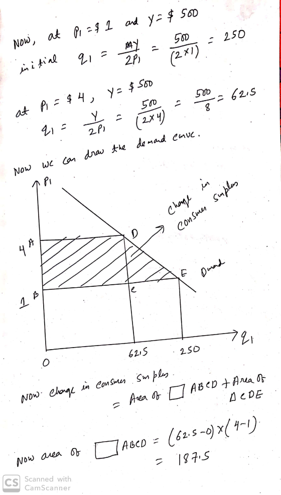 P1 = $ 1 and y = $500 at - Now, 250 mini trial 21-e . at Pi = $ 4, Y- $ 500 500,- soos = 62.5 e = (2x4) ? 21 = demand enuc. d