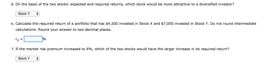 d. On the basis of the two stocks expected and required returns, which stock would be more attractive to a diversified inves