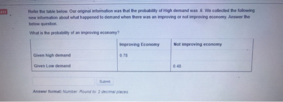 Refer the table below. Our original information was that the probability of High demand was 6. We collected the following new