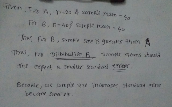 Fin B, m=40 Sample mean yo Thus, Fs Distibution B sample mzoms shoula Because, as sampe size meases standard ettoy become Smallas.