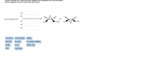 In each reaction box, place the best reagent and c